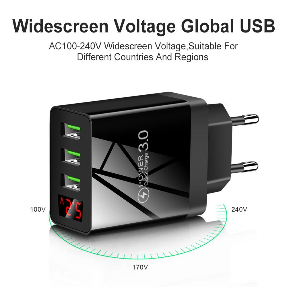 Digital Display 5V 3.1A 3-Port USB Smartphone Charger