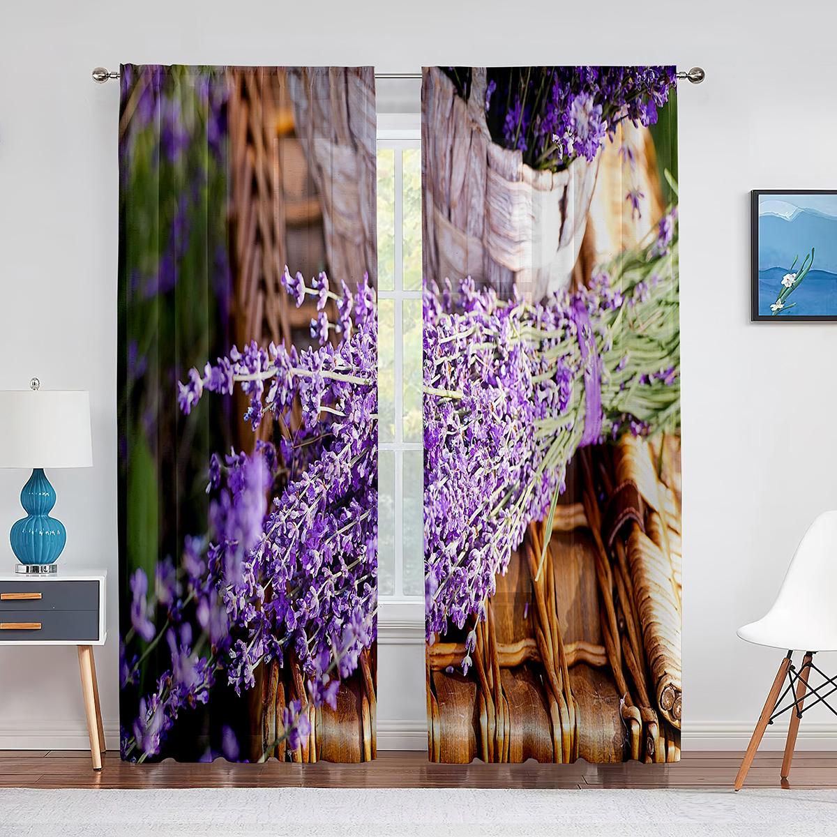 

Деревенский сиреневый цветок фиолетовый лавандовый цветочный прозрачные шторы для гостиной спальни кухни тюль вуаль шторы окна драпировка 2 шт 100W130H(CM)40x51in&Grommet Top