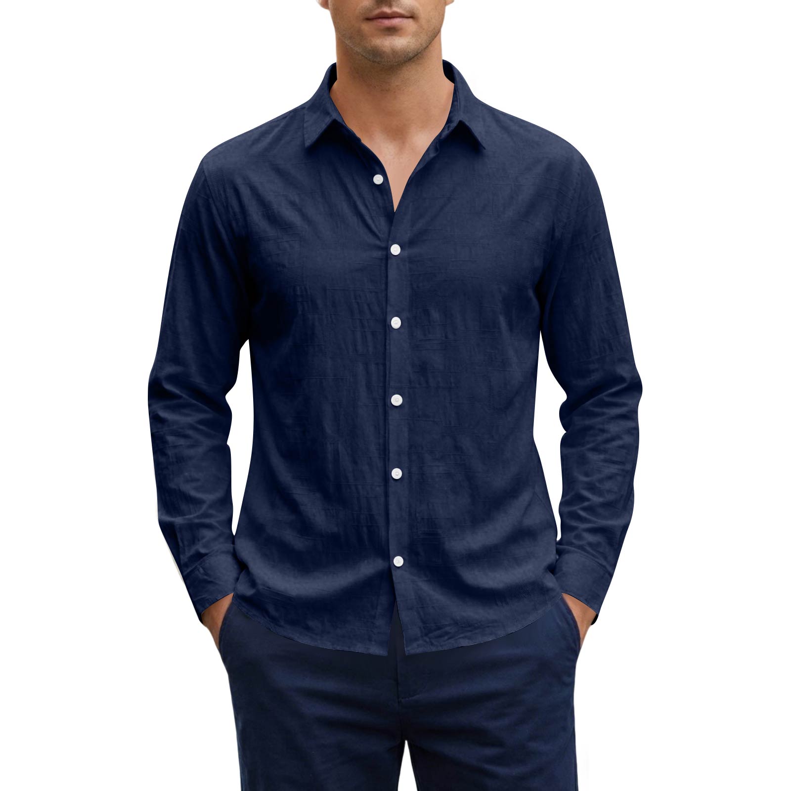 Мужской новый ретро кардиган с воротником-стойкой, повседневная рубашка с длинным рукавом, цветной, льняно-хлопковая XL