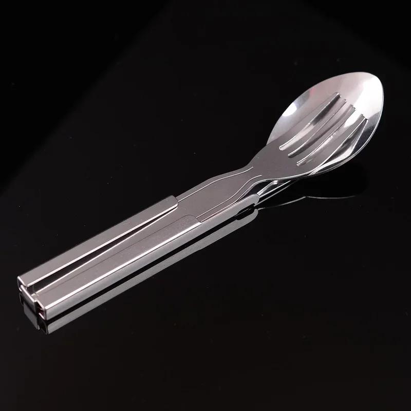 Portable Stainless Steel Dinnerware Set: 4pcs/set Fold Knife, Spoon, Fork for Camping and Cooking