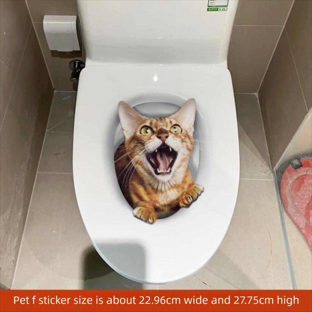 3D Katze Hund Wandaufkleber PVC Toilettensitz Aufkleber Lustige Toilettenaufkleber Heimdekoration