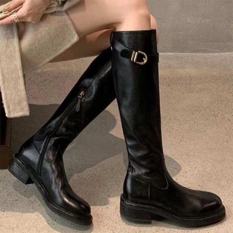 Mid Heels Women High Boots Fashion Sexy Leather Shoes Woman 2025 Trend Winter Designer New Brand Cozy Warm Goth Snow Botas Femme