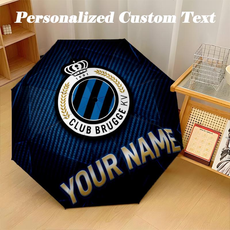8 Rib Auto Folding Umbrella Club Brugge FC Print Custom Name Text Portable Rain Gear