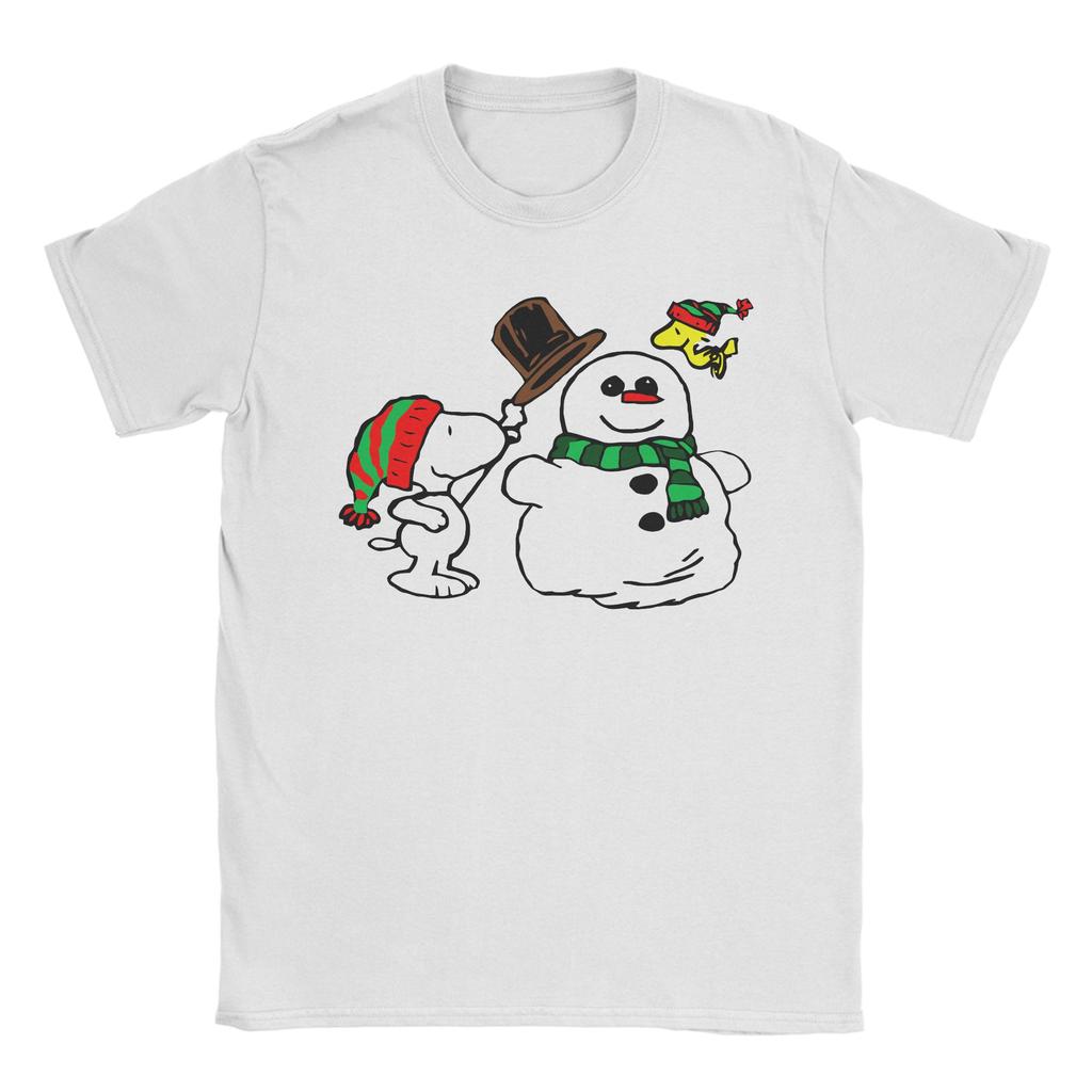 Peanuts Snoopy Woodstock Snowman TShirt for Men Women Funny Cotton Tees Crew Neck Short Sleeve T Shirt Birthday Present Clothes