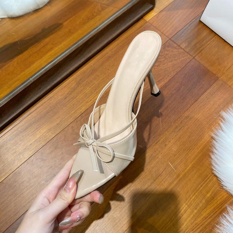 Luxury Sexy Thin High Heel Summer Women Slippers Fashion Open Toe Dress Slides Ladies Butterfly-knot Stripper Party Sandals