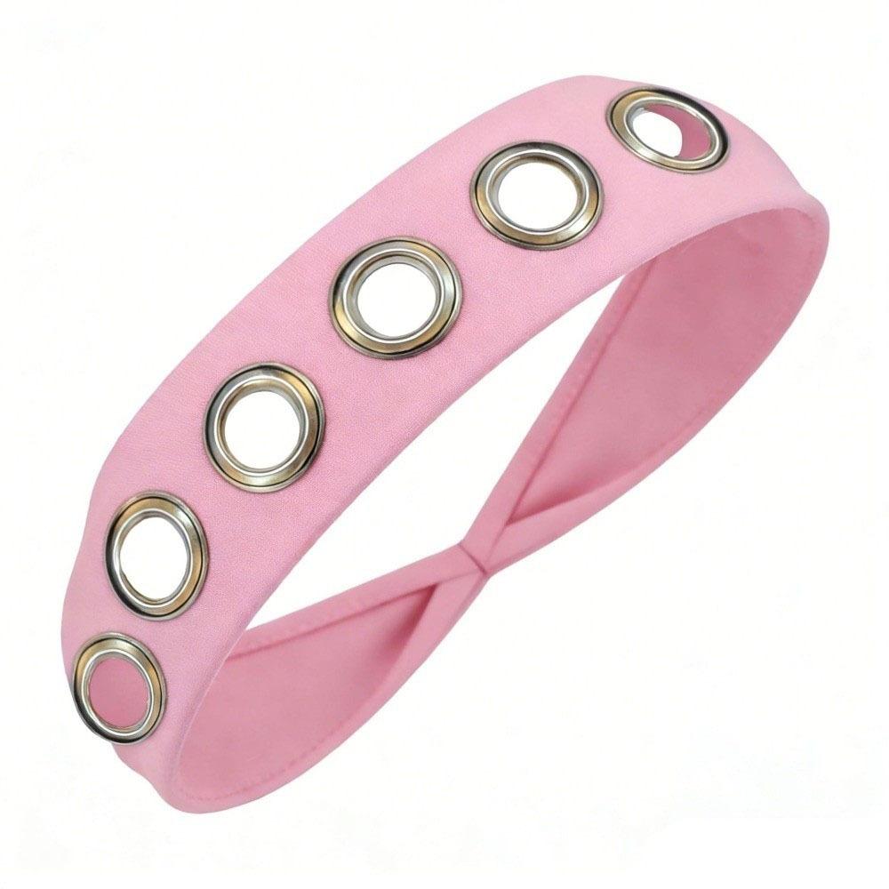 Solid Color Hollow Metal Headband Grommet Yoga Elastic Hair Band Women
