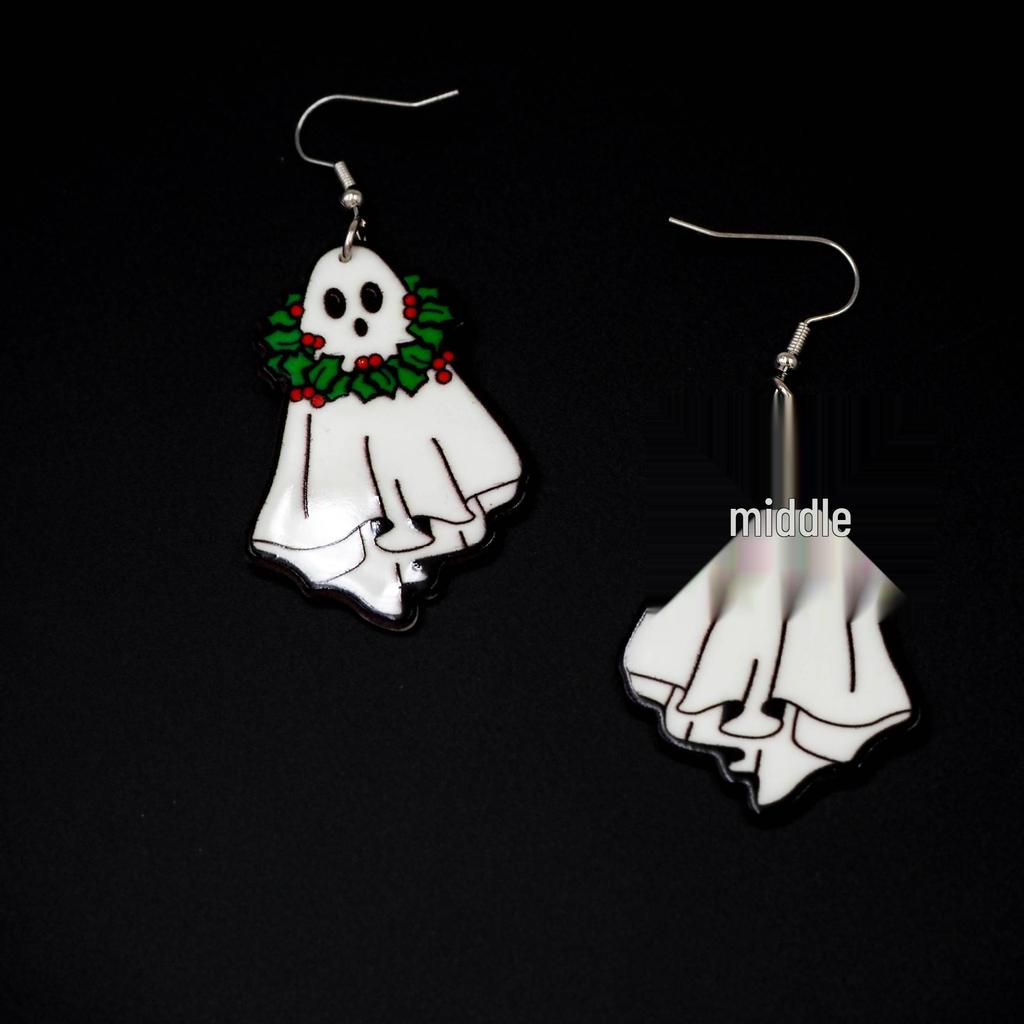 Acrylic Halloween Ghost Earrings - Cute and Simple Cartoon Design for Christmas