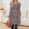 Women's Casual Fashion Long Sleeve Graphic Printed Vintage Dresses With Pockets