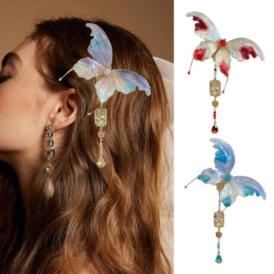 Women Hair Clip Shiny Butterflies Decor Hair Pin Metal Rhinestone Hair Piece Hair Styling Tool Hair Accessory