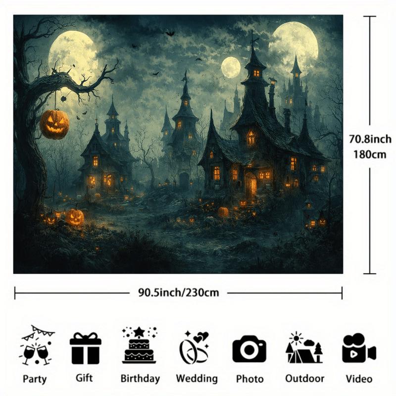 2D Halloween Themed Party Banner Background, Dark Haunted House Theme, Multifunctional Wall Decoration