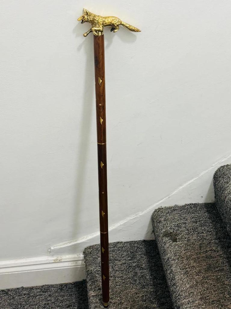 Vintage Solid Brass Fox Head Cane Handle for Walking Stick handmade design
