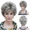 Women Short Wigs Synthetic Curly Hair with Bangs Stylish Gray Fluffy Wigs for Lady Costume Daily Heat Resistant Fibre