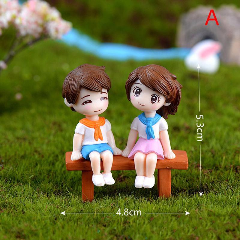 1Set Sweet Couple Diy Mini Miniature Figurine Garden Deco Seat Micro Landscape