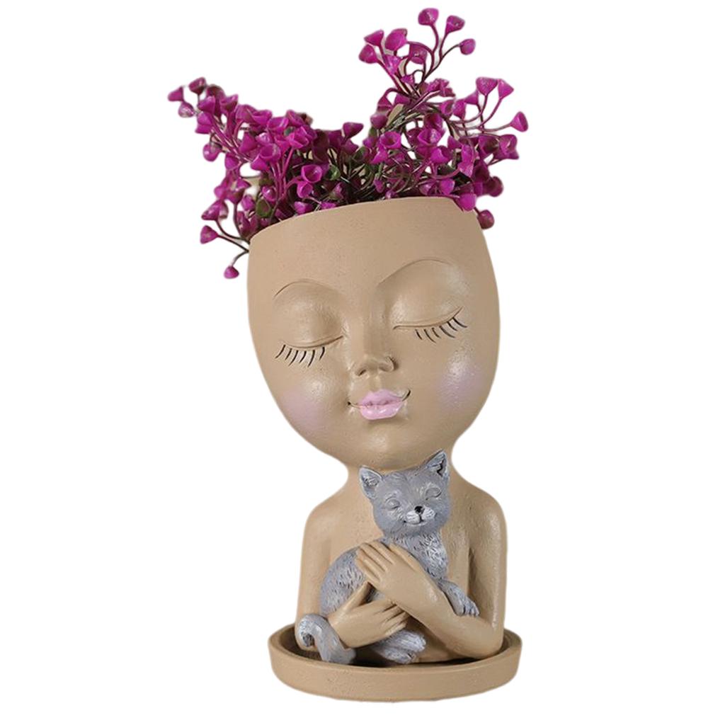 Resin Girl Flower Arrangement Vase Desktop Storage Figure Face Sculpture Vases Handicraft Holiday Gift Home Decor for Courtyard