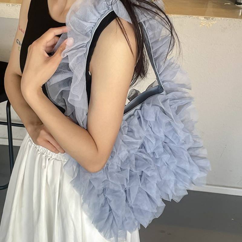 Lace Soft Sheer Ruffle Shoulder Bag For Daily Casual Women