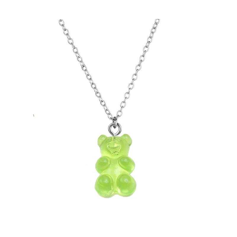 Handmade 11 Colors Candy Cartoon Bear Chokers Chain Necklaces Cute Jelly Pendant For Women&Girl Daily Jewelry Party Gifts