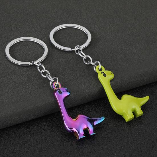 Dinosaur Keychain Alloy Material Durable Electroplated Cute Long Neck Brachiosaurus Charm for Keys Bags Kids Adults Gift in Phantom Green Colors