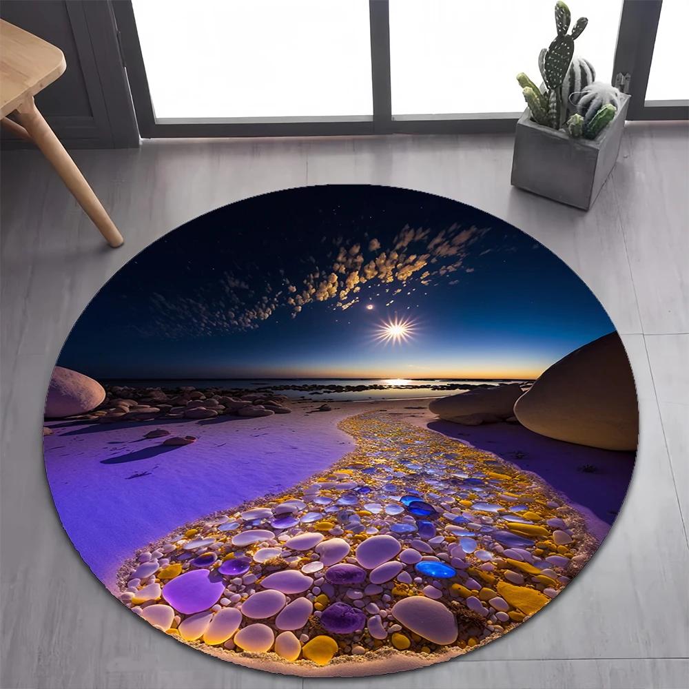 2025 New Style Colorful Pebble Rainbow Road Beach Stone Round Carpet Rug for Bedroom Living Room Decoration,pet Decor Floor Mat