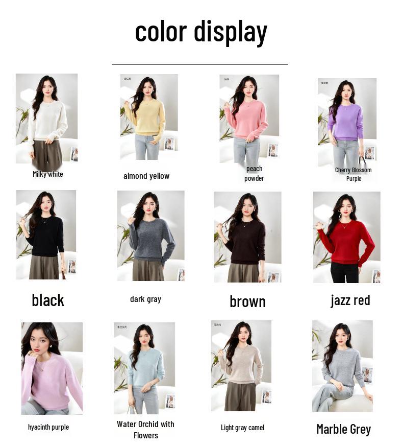 Dámský měkký kašmírový svetr s dlouhým rukávem a kulatým výstřihem - Módní, všestranný a pohodlný úplet.