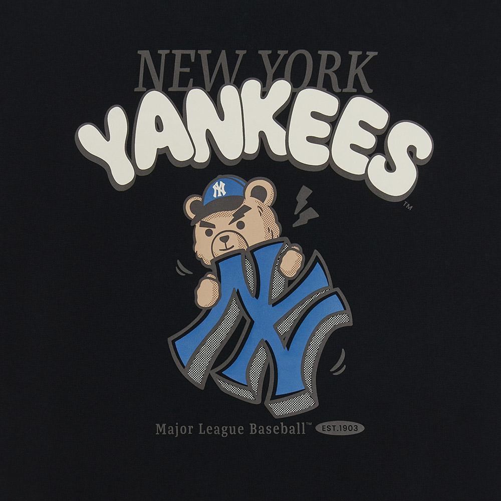 MLB New York Yankees Mega Bear Series Letter Fashion Comfortable Drop Shoulder Short Sleeve T-Shirt Unisex Tops Black 3ATSE0154-50BKS