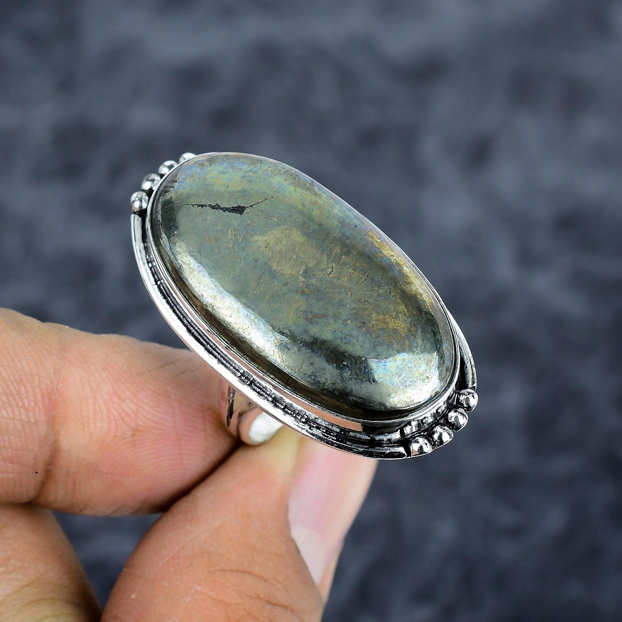 

Pyrite Agate Gemstone Handmade 925 Sterling Silver Jewelry Ring Size 9 M-2780
