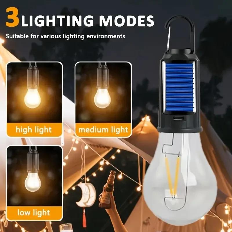 LED Camping Light, USB Charging Outdoor Tent Light with Clamp, Solar Lithium Battery, Do Not Change Color, Camping Flashlight