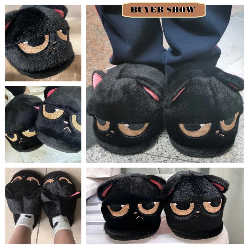 New Fun Sorrow Kitty Slipper Women's Winter Animal Designer Slides House Shoes Home Scuff Woman Big Head Cat Flipper Floor Shoes