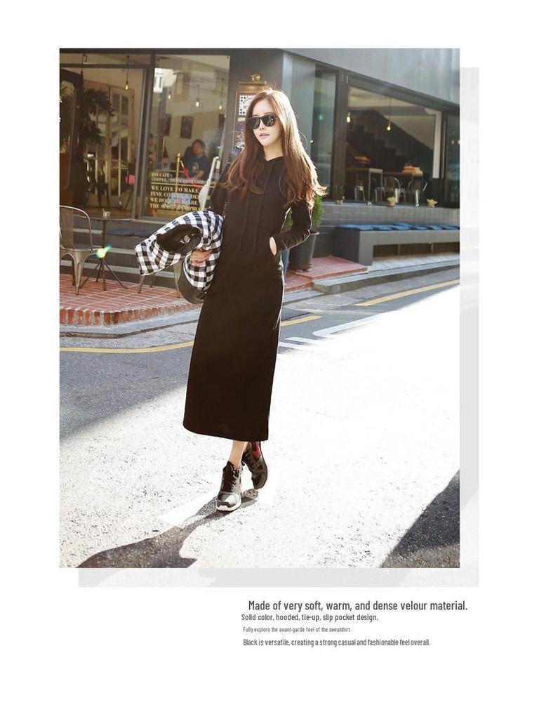 Korean Style Medium-Length Slimming Thick Hoodie Sweatshirt Pullover Dress for Women
