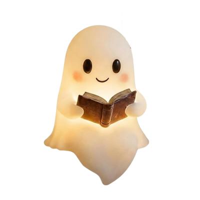 Warm and Warm Yellow Atmosphere Night Reading Small Ghost Lamp Suitable for Halloween Decorative Lighting Ornaments White Trumpet