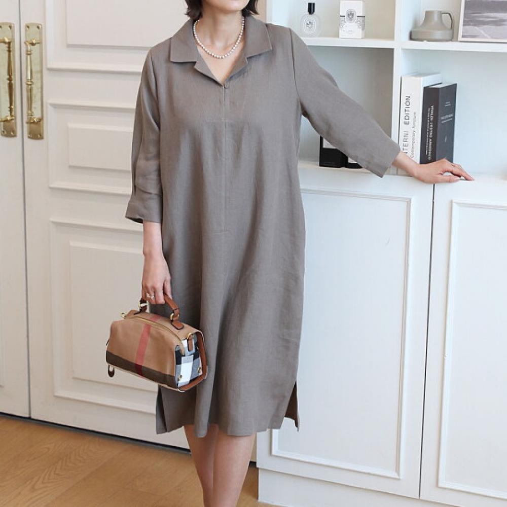 Shiz Madam Women S Bio waShing Linen Collar dreSS N2722