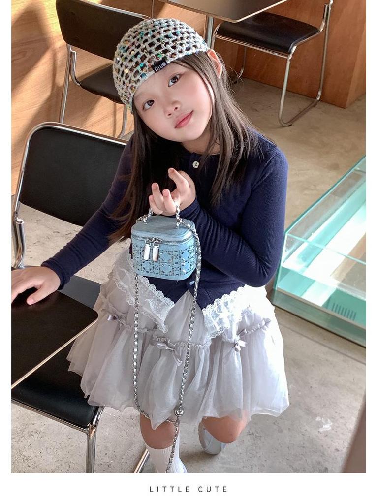Mini-Umhängetasche im Denim-Stil für Kinder & Frauen – Trendige Schultertasche mit Strass-Akzenten