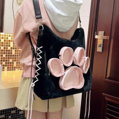 New Original Claw Plush Shoulder Crossbody Y2K Ulzzang Ita Bag Large Capacity Cute Dog/cat Paw Shoulder Bag