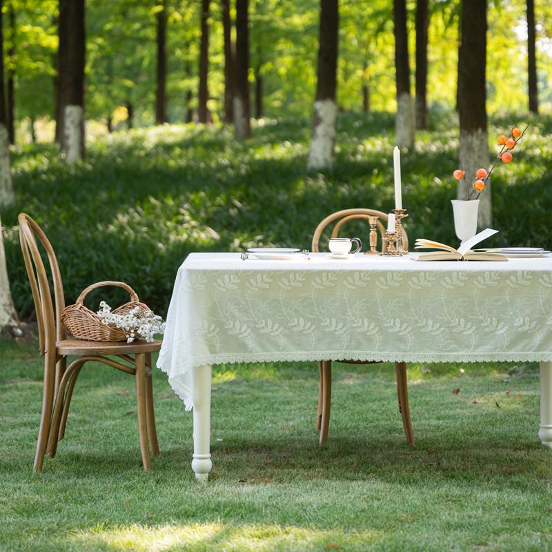 Lace Tablecloth Pure Cotton Three-Dimensional White Embroidered Lotus Leaf Coffee Table Tablecloth Dining Table Cloth Wedding Decoration