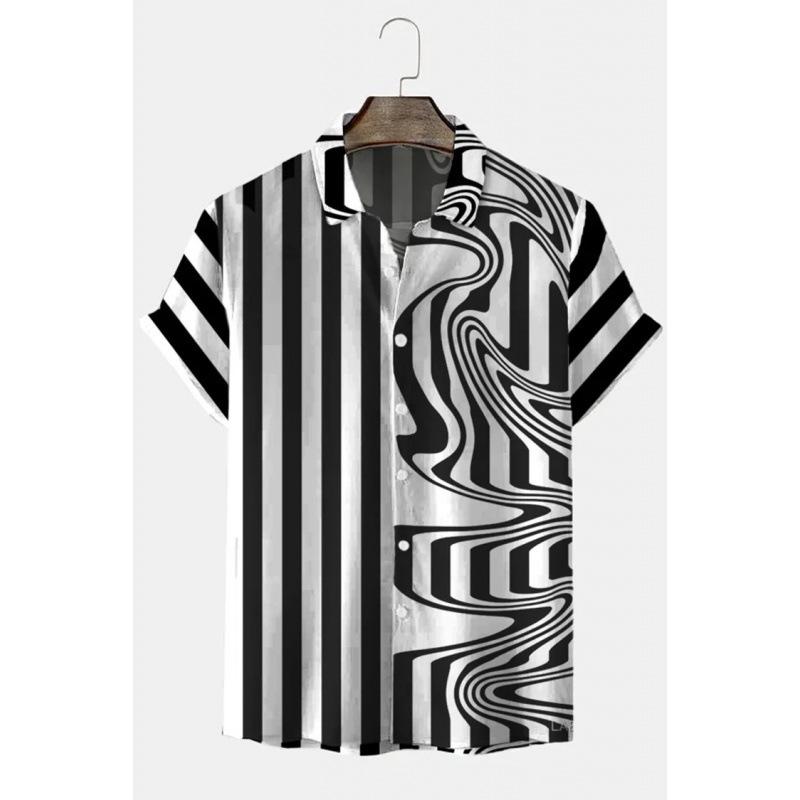 1116 New Hawaiian Beach Shirt Men's 1D Striped Digital Printing Men's Shirt