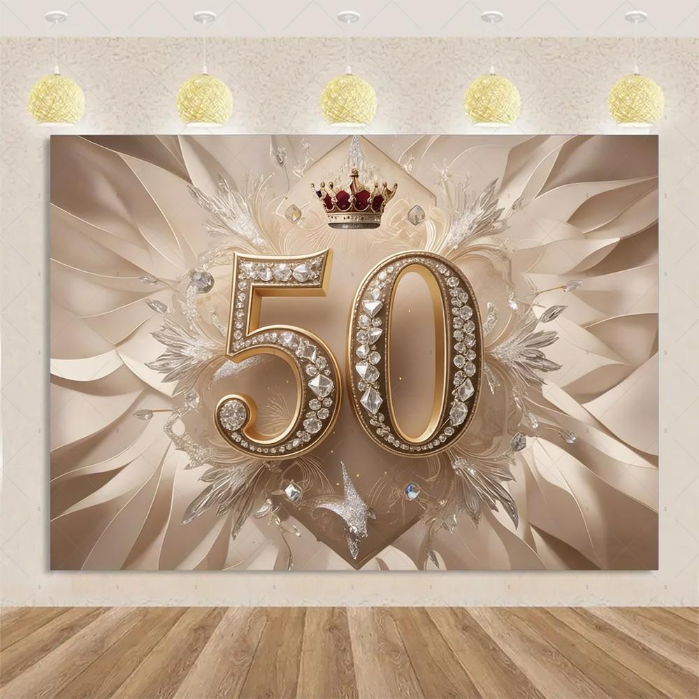 50th Birthday Party Decoration Backgound Surprise Colorful Glitter Balloon Cake Gift Banner Family Happy Photography Studio Prop