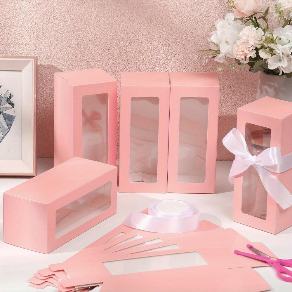 8 cajas de regalo rosas con cinta blanca, cajas de regalo con ventana transparente para sublimación, cajas de exhibición de vidrio, caja de regalo, vasos para beber, frascos, caja de regalo.