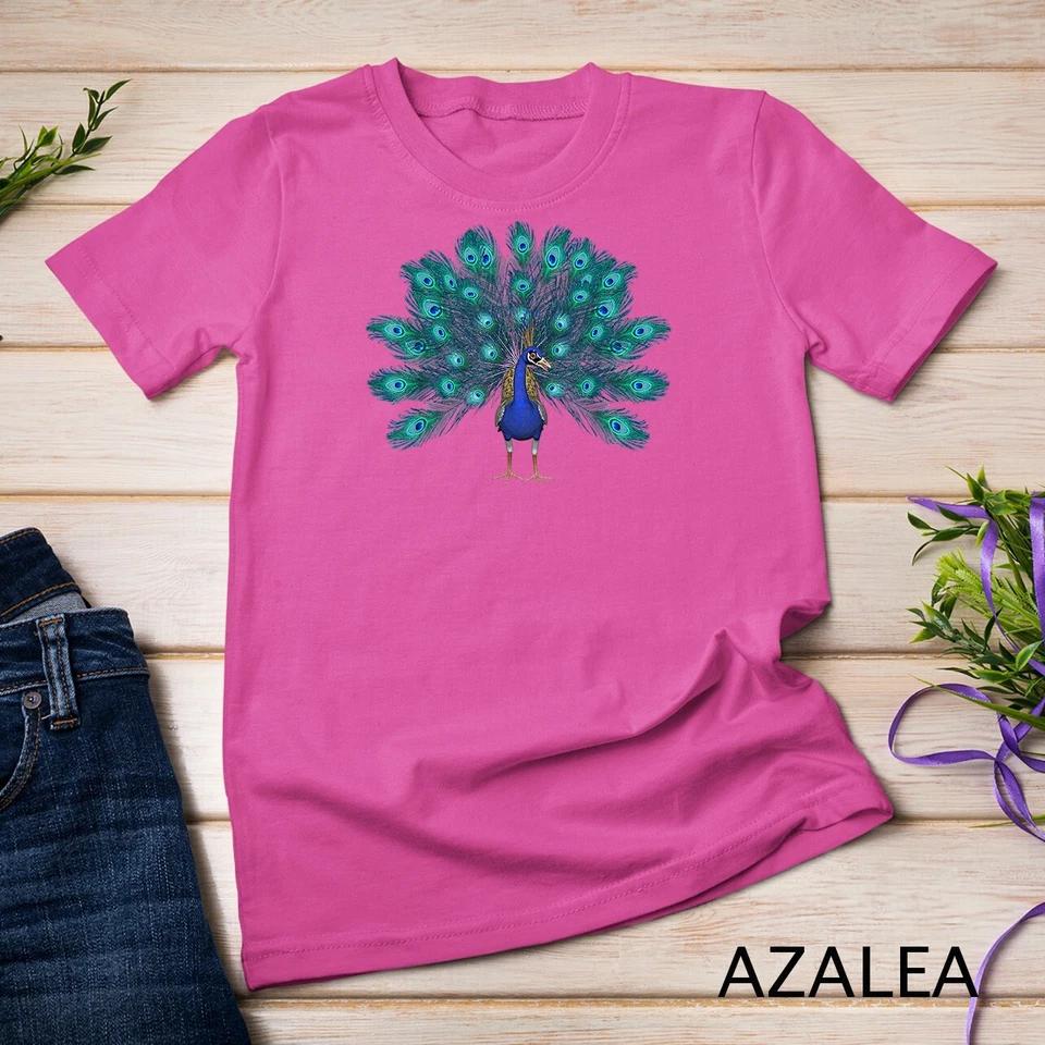 Blue Peacock Print T-Shirt Teal Feathers Clothes Unisex T-shirt 7 2XL