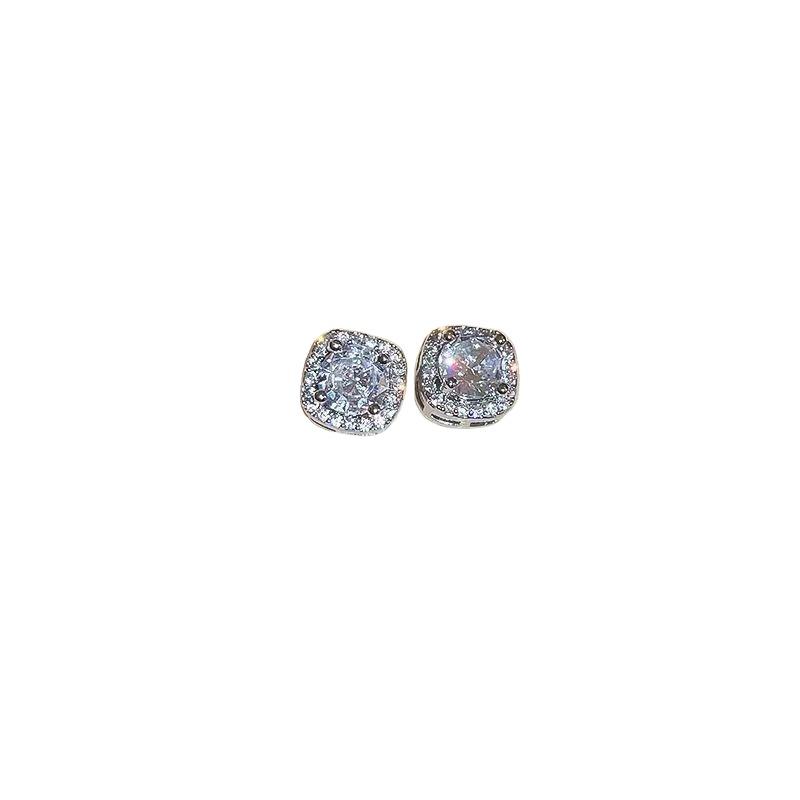 Micro-Inlaid Super Shiny Square Diamond Earrings For Women Simple And Cool Style Earrings