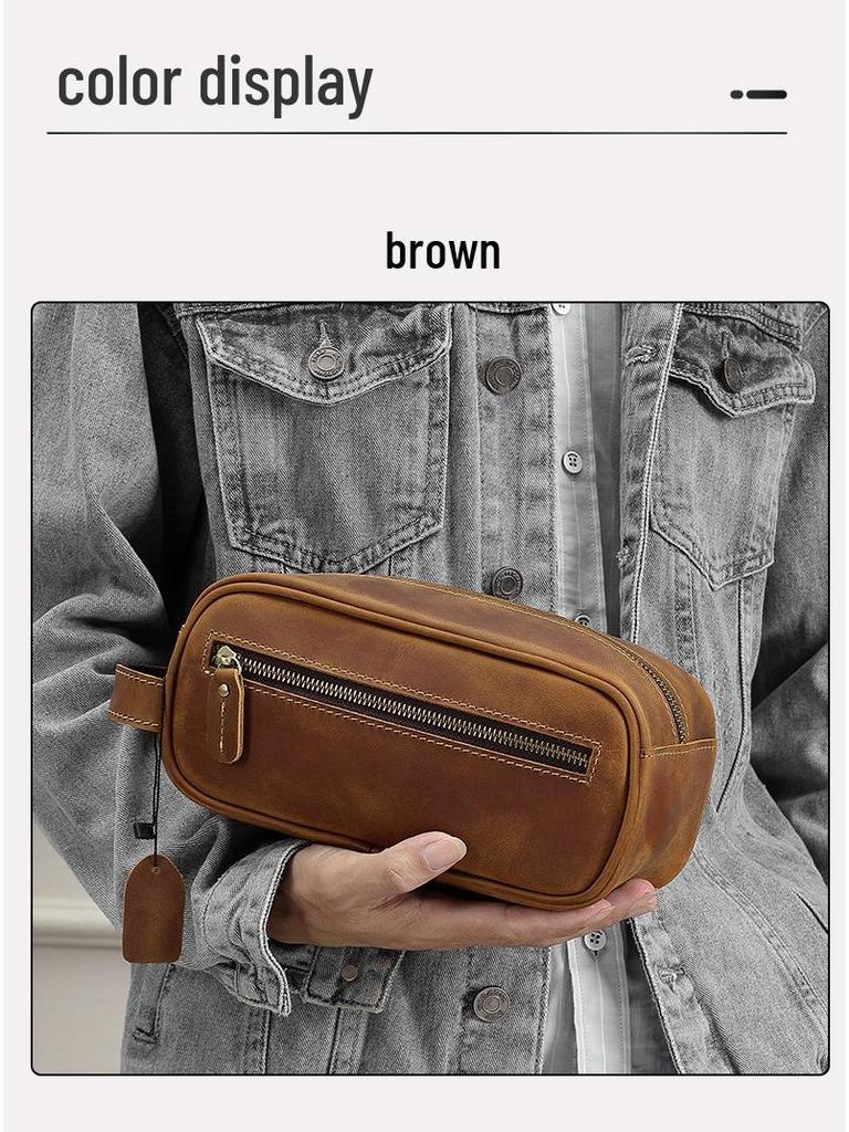 Men's Genuine Leather Clutch & Wash Bag - High-End Retro Design