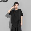 DIMANAF 2022 Plus Size Women Irregular Bat T-Shirt Casual Solid Tops Cotton Loose O-Neck Summer Short Sleeve Tees