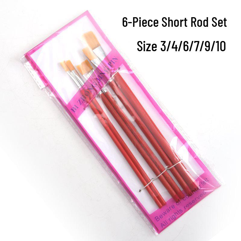 Red Handle Nylon Flat Brush Set for Oil, Acrylic, Watercolor & Gouache
