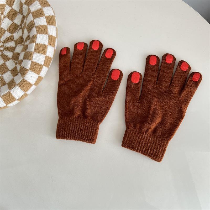 Nail polish gloves winter wool knitting solid color funny finger gloves cycling warm trendy