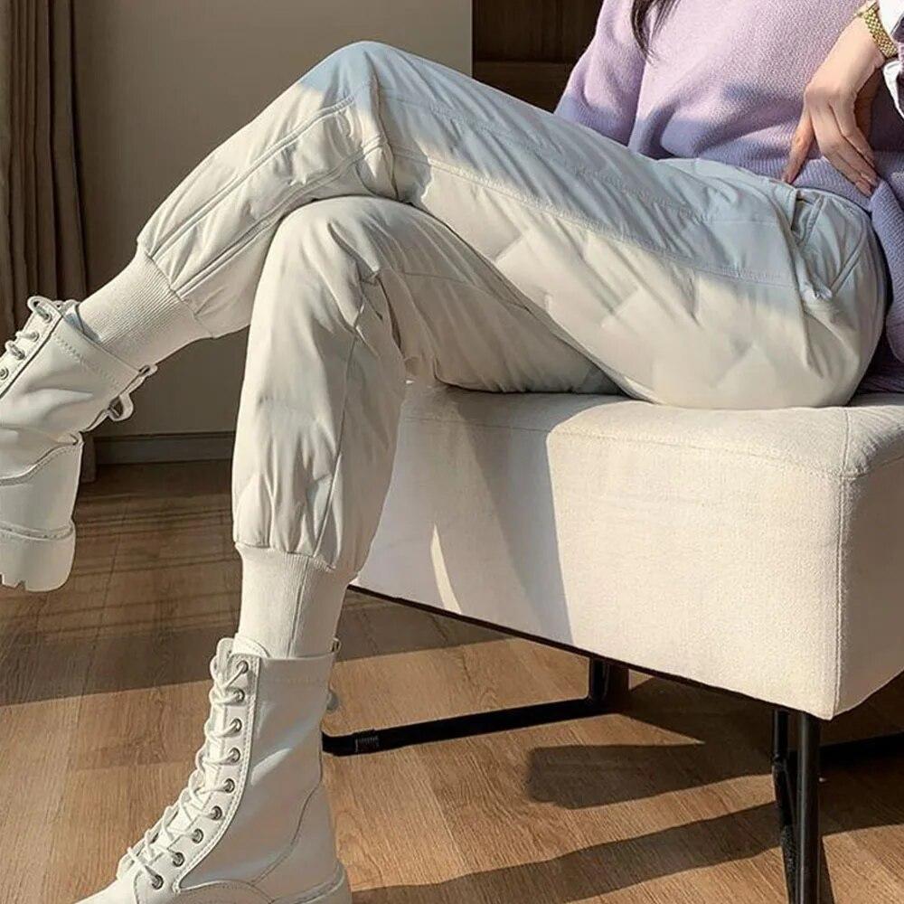 Autumn Cotton Trousers for Women's Snow Outerwear Winter High Waist Thick Casual Feet Harem Pants Warm Casual Pants