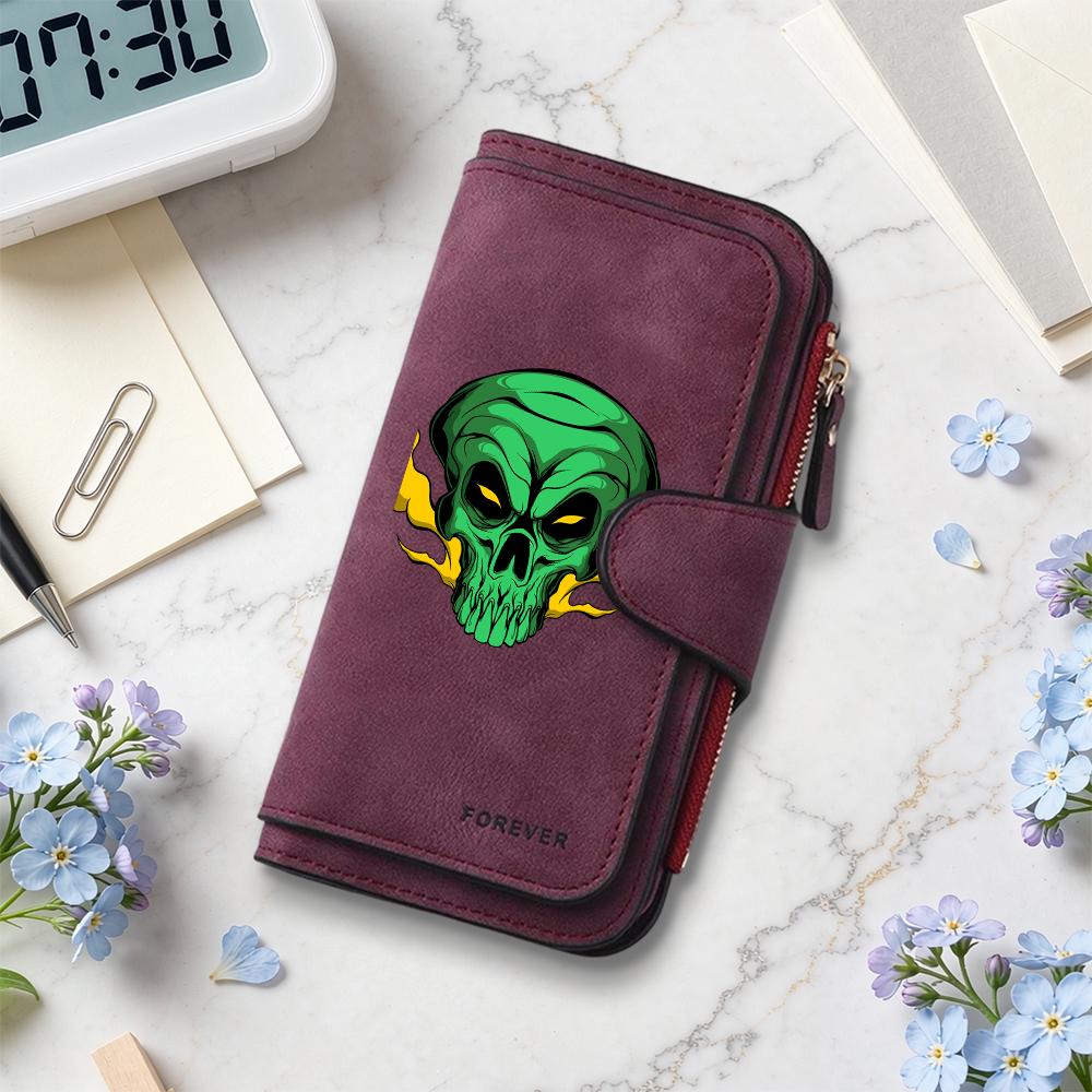 Gothic Green Skull Print Long Wallet