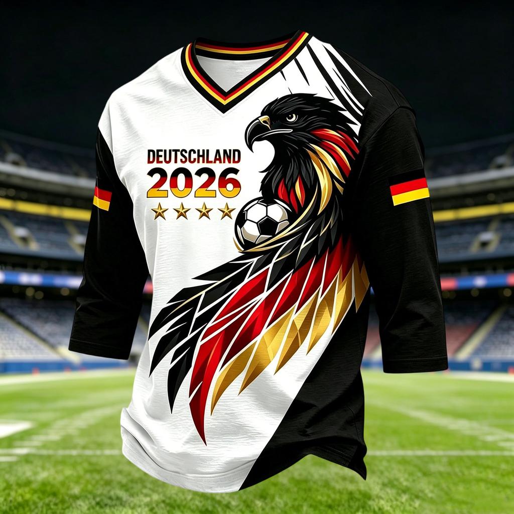 Men's Casual V Neck T Shirt Three Quarter Sleeve Top Soccer Inspired Graphic Print Lightweight Comfortable Fit