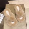 European goods heightened thick-soled fluffy slippers women wear high-end explosion spring and autumn chain Internet celebrity cross plush slippers
