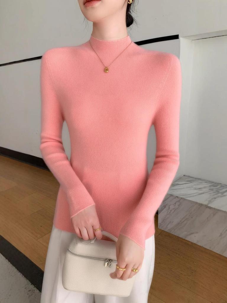 2025 Autumn/Winter Women's Half-High Neck Andy Velvet Slimming Knit Sweater - New Arrival