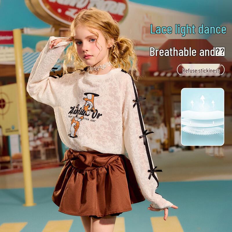 ASK JUNIOR Girls  Lace Long-Sleeve Pullover Top 160