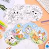 5/10pcs Mini Round Fan Paper Portable Cartoon Pattern DIY Graffiti Children Drawing Summer Household Daily Necessities TMZ
