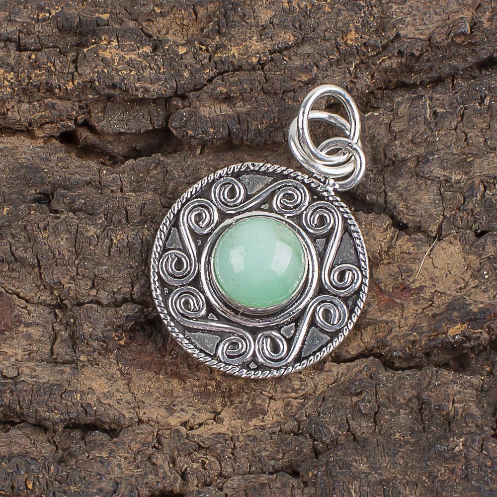 Natural Chrysoprase Gemstone 925 Sterling Silver Handmade Customized Pendant 1.2" For Birthday Gift PP-28-18